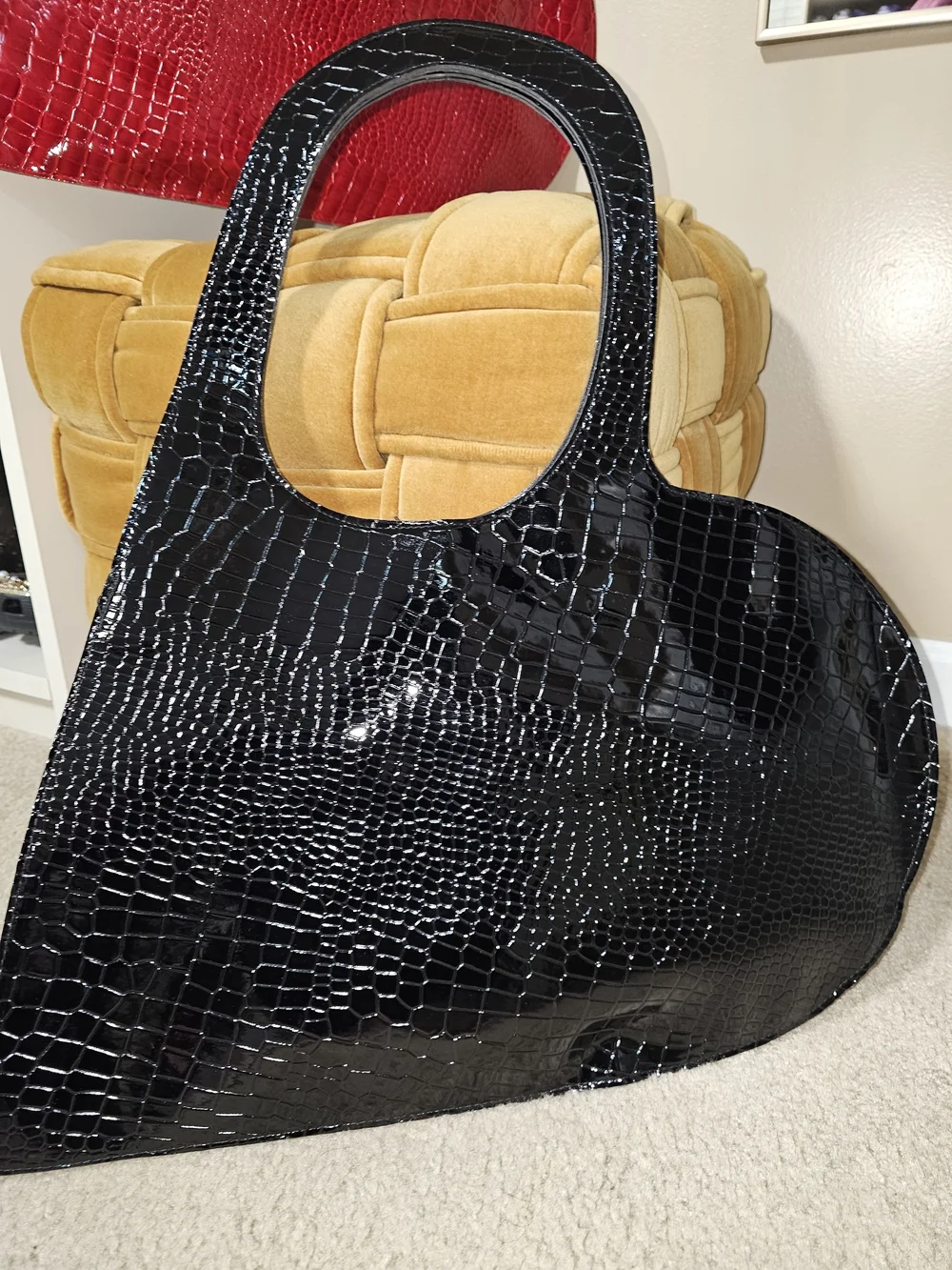 Black Croc-Embossed Patent Tote Bag NEW